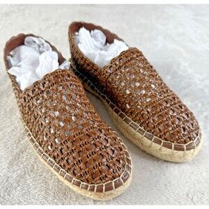 Zara Womens Brown Woven Straw Espadrille Flats Size 39 New